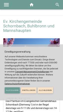 Vorschau der mobilen Webseite www.schornbach.de, Evangelische Kirchengemeinde Schornbach