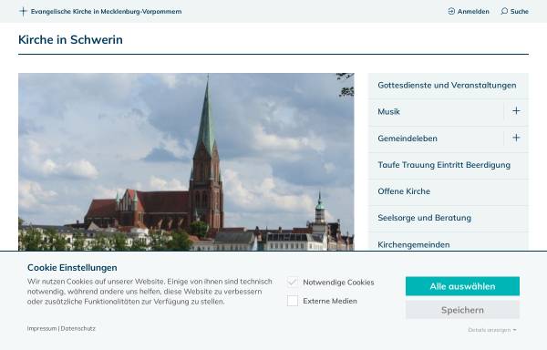 Vorschau von www.kirche-schwerin.de, Schweriner Kirchen und Religionsgemeinschaften