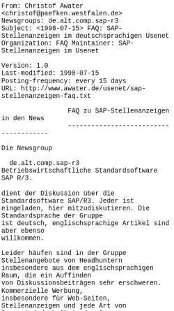 Vorschau der mobilen Webseite www.awater.de, [de.alt.comp.sap-r3] SAP-Stellenanzeigen im deutschsprachigen Usenet