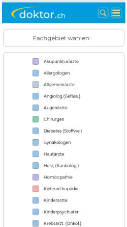 Vorschau der mobilen Webseite www.doktor.ch, Doktor.ch - Aerzteverzeichnis Schweiz