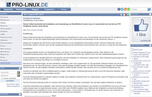 Vorschau von www.pro-linux.de, Pro-Linux: WordPerfect 8 für Linux