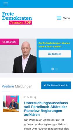 Vorschau der mobilen Webseite www.fdp-thueringen.de, FDP Erfurt