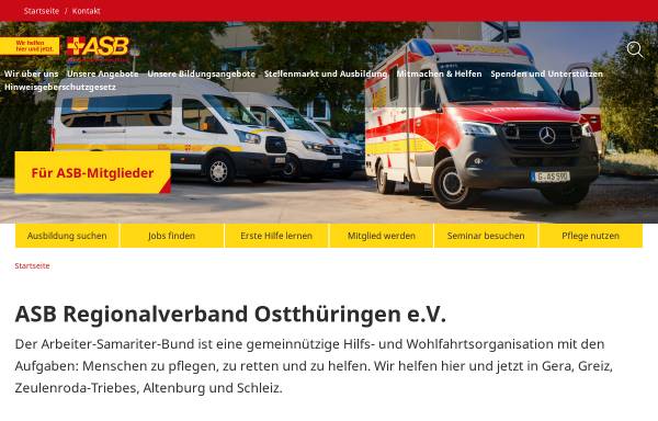Vorschau von www.asb-gera.de, Arbeiter-Samariter-Bund Kreisverband Gera e.V.