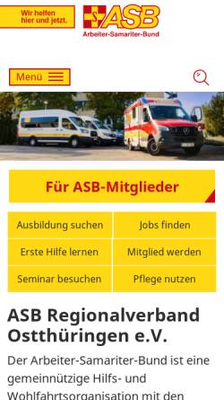 Vorschau der mobilen Webseite www.asb-gera.de, Arbeiter-Samariter-Bund Kreisverband Gera e.V.