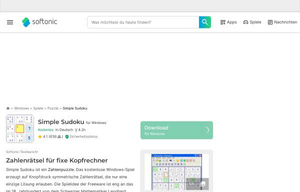 Vorschau von simple-sudoku.de.softonic.com, Simple Sudoku 3.7e