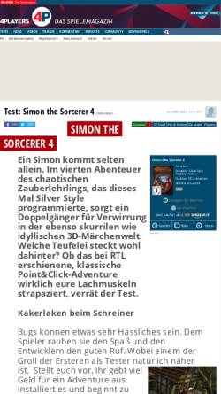 Vorschau der mobilen Webseite www.4players.de, Test zu Simon the Sorcerer 4 bei 4players.de