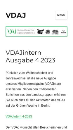 Vorschau der mobilen Webseite www.vdaj.de, Verband Deutscher Agrarjournalisten - Kommunikation Agrar e.V.