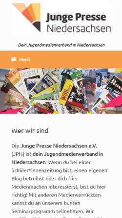 Vorschau der mobilen Webseite www.jungepresse-online.de, Junge Presse Niedersachsen e.V.