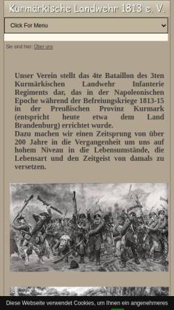 Vorschau der mobilen Webseite www.kurmaerkische-landwehr.de, Kurmärkische Landwehr 1813 e.V.