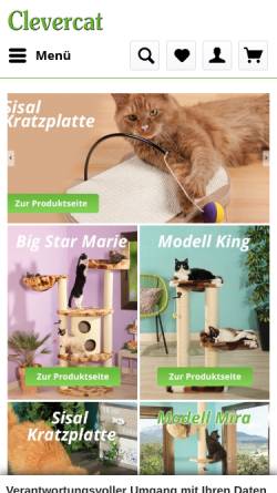 Vorschau der mobilen Webseite www.pussy-versand.de, Clevercat Katzenartikel GmbH