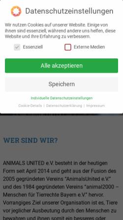 Vorschau der mobilen Webseite www.jugend-fuer-tiere.de, AnimalsUnited