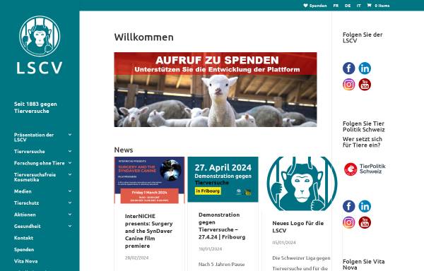 Vorschau von www.lscv.ch, Schweizer Liga gegen Vivisektion