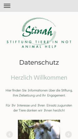 Vorschau der mobilen Webseite www.stinah.ch, Stiftung Tiere in Not - Animal Help