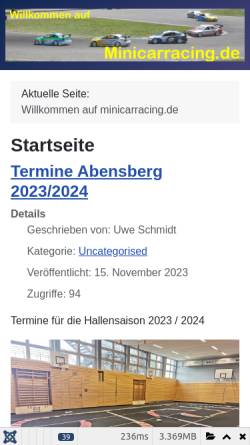 Vorschau der mobilen Webseite www.minicarracing.de, Minicarracing
