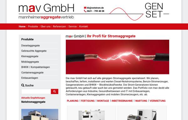 Vorschau von www.stromaggregate-mav.de, Mannheimer Aggregate Vertrieb MAV GmbH