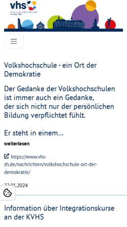 Vorschau der mobilen Webseite kvhs-ploen.de, Kreisvolkshochschule Plön und der Verbund der Volkshochschulen im Kreis Plön