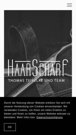 Vorschau der mobilen Webseite www.friseurhaarscharf.de, Haarscharf Thomas Teipelke