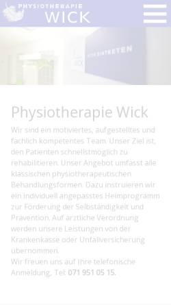 Vorschau der mobilen Webseite www.physiotherapie-wick.ch, Physiotherapie Wick