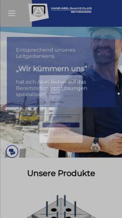 Vorschau der mobilen Webseite abel-beton.de, Betonwerke Hans Abel KG Köthen