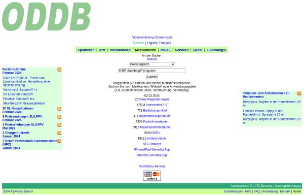 Vorschau von www.oddb.org, Generika-Portal der Schweiz