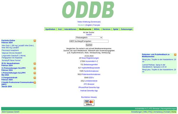 Vorschau von www.oddb.org, Offene Medikamenten Datenbank Schweiz