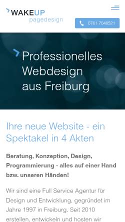 Vorschau der mobilen Webseite www.wake.de, Wake Up Page Design