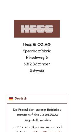 Vorschau der mobilen Webseite www.hessco.ch, Hess & Co. AG