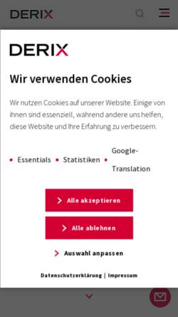 Vorschau der mobilen Webseite www.derix.de, Holzleimbau Derix W. u. J. Derix GmbH & Co.