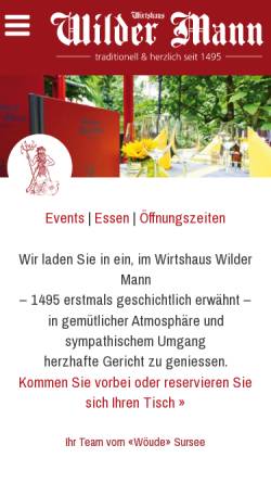 Vorschau der mobilen Webseite wildermann-sursee.ch, Wirtshaus Wilder Mann