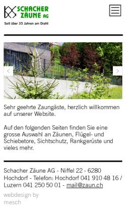 Vorschau der mobilen Webseite www.zaun.ch, Schacher Zäune AG