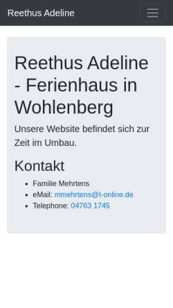 Vorschau der mobilen Webseite www.reethus-adeline.de, Ferienhaus Adeline, Wohlenberg