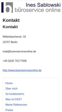 Vorschau der mobilen Webseite www.bueroserviceonline.de, Ines Sablowski - Büroservice Online
