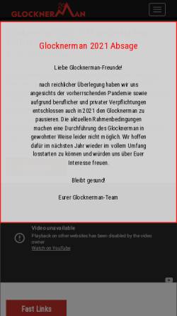 Vorschau der mobilen Webseite www.glocknerman.at, Glockner Man und Ultraradmarathon Weltmeisterschaft (A)