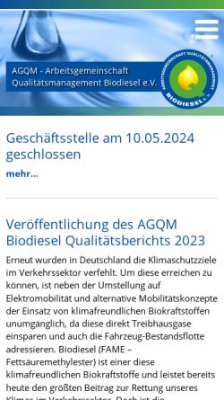 Vorschau der mobilen Webseite www.agqm-biodiesel.de, Arbeitsgemeinschaft Qualitätsmanagement Biodiesel e. V.