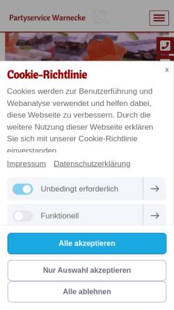 Vorschau der mobilen Webseite www.ffvw.de, Fleischerei Warnecke