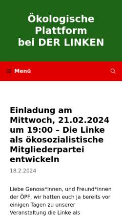 Vorschau der mobilen Webseite www.oekologische-plattform.de, Ökologische Plattform bei der Linken