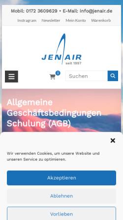 Vorschau der mobilen Webseite www.jenair.de, Flugschule Jenair