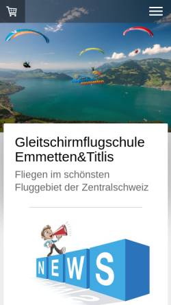 Vorschau der mobilen Webseite www.flugschule-emmetten.ch, Gleitschirmflugschule Emmetten