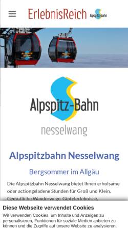 Vorschau der mobilen Webseite www.alpspitzbahn.de, Alpspitzbahn - Nesselwang