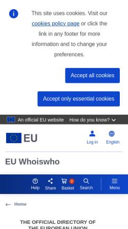 Vorschau der mobilen Webseite europa.eu, Verzeichnis der Europäischen Institutionen