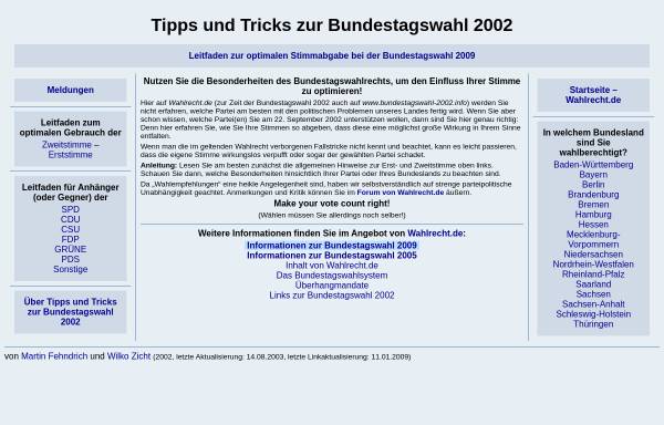 Vorschau von www.wahlrecht.de, Tipps und Tricks zur Bundestagswahl 2002