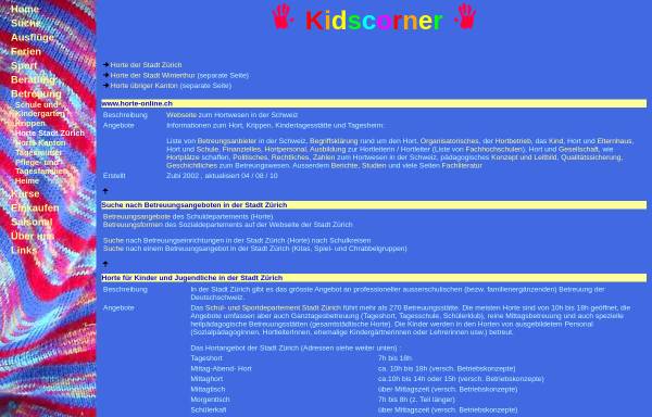 Vorschau von www.kidscorner.ch, Liste mit Familienergänzende Kinderbetreuung in Zürich und Winterthur