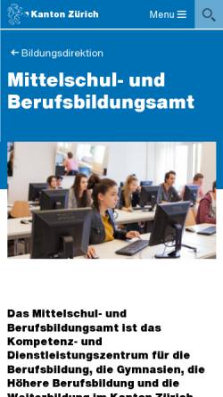 Vorschau der mobilen Webseite mba.zh.ch, Mittelschul- und Berufsbildungsamt des Kantons Zürich