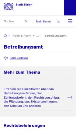 Vorschau der mobilen Webseite www.stadt-zuerich.ch, Betreibungsamt und Stadtammannamt Zürich 2