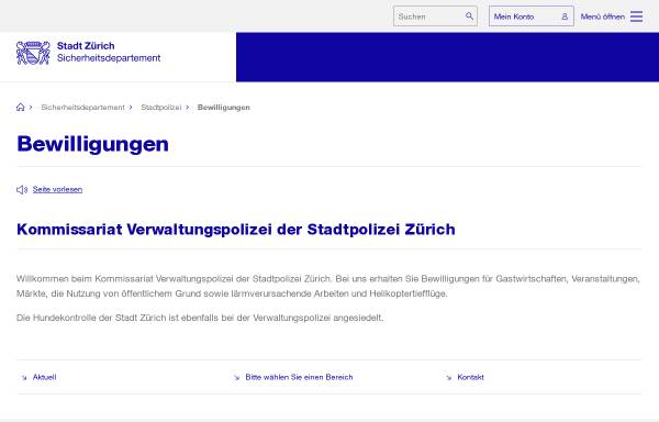 Vorschau von www.stadt-zuerich.ch, Bewilligungen