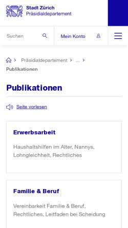 Vorschau der mobilen Webseite www.stadt-zuerich.ch, Büro für die Gleichstellung von Mann und Frau