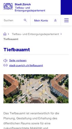 Vorschau der mobilen Webseite www.stadt-zuerich.ch, Tiefbaumamt