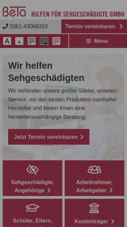 Vorschau der mobilen Webseite www.beta-hilfen.de, BeTa - Hilfen für Sehgeschädigte GmbH