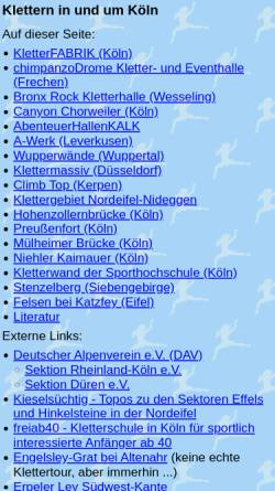 Vorschau der mobilen Webseite www.infraroth.de, Klettern in und um Köln