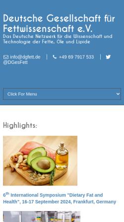 Vorschau der mobilen Webseite www.dgfett.de, Deutsche Gesellschaft für Fettwissenschaft e.V. (DGF)